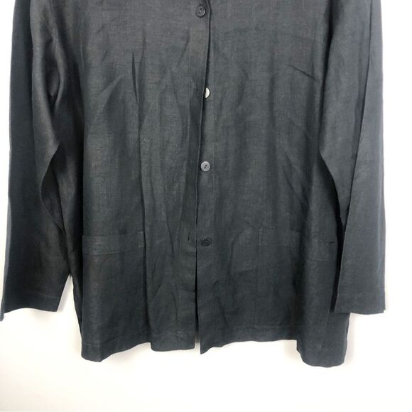 EILEEN FISHER | Linen Black Shirt Jacket Button Front Stand Up Collar Women’s 1X - Picture 4 of 8